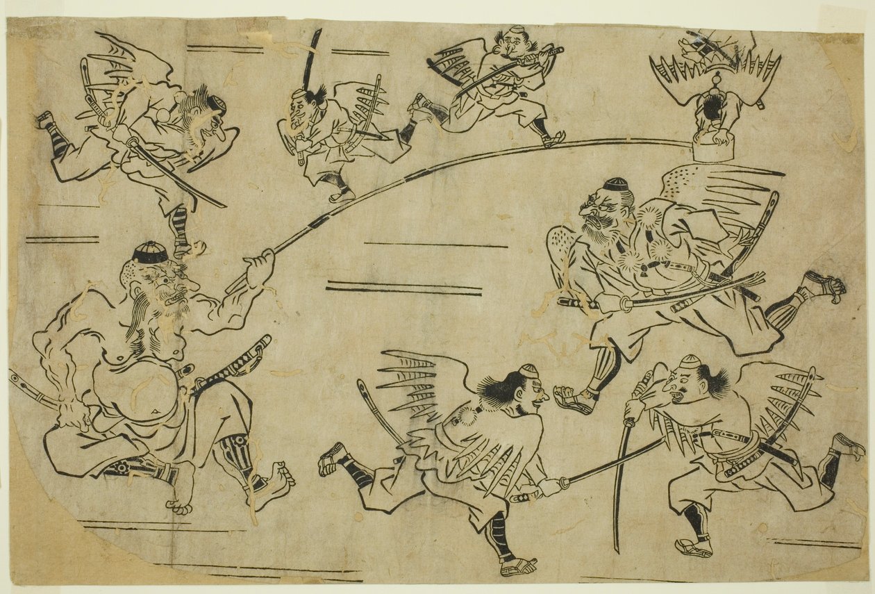 Tengu-kongen trener elevene sine av Hishikawa Moronobu