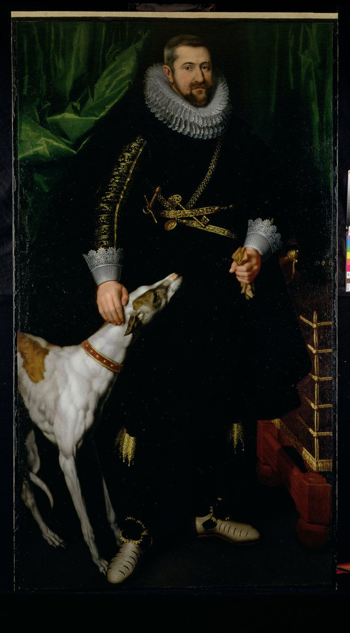 Portrett av en gentleman som sies å være fra Coudenhouve-familien i Flandern, ca. 1610-20 (par av 121430) av Hispano Flemish School