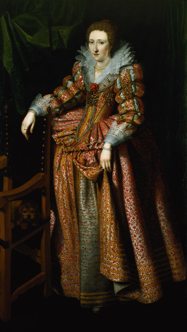 Portrett av en dame som sies å være fra Coudenhouve-familien i Flandern, ca. 1610-20 (par av 121431) av Hispano Flemish School