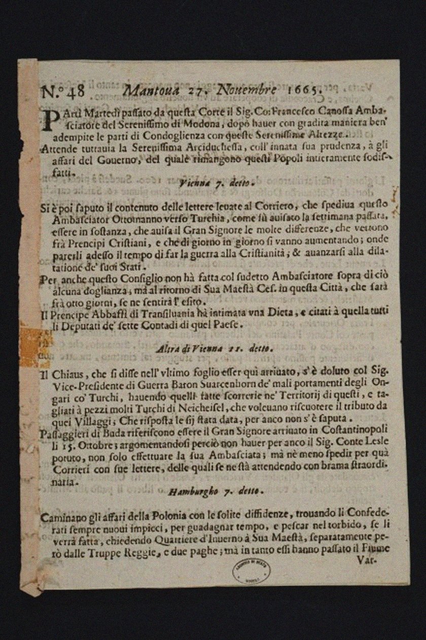 Gazzetta di Mantova - eldste italienske avis, 1665 av Historic Object