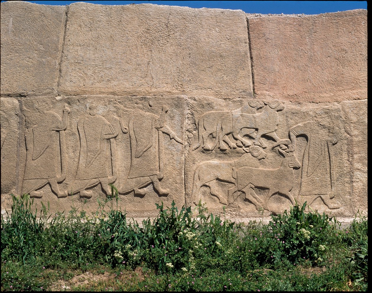 Utsikt over bunnen av relieffer av Sfinxens port av Hittite Hittite