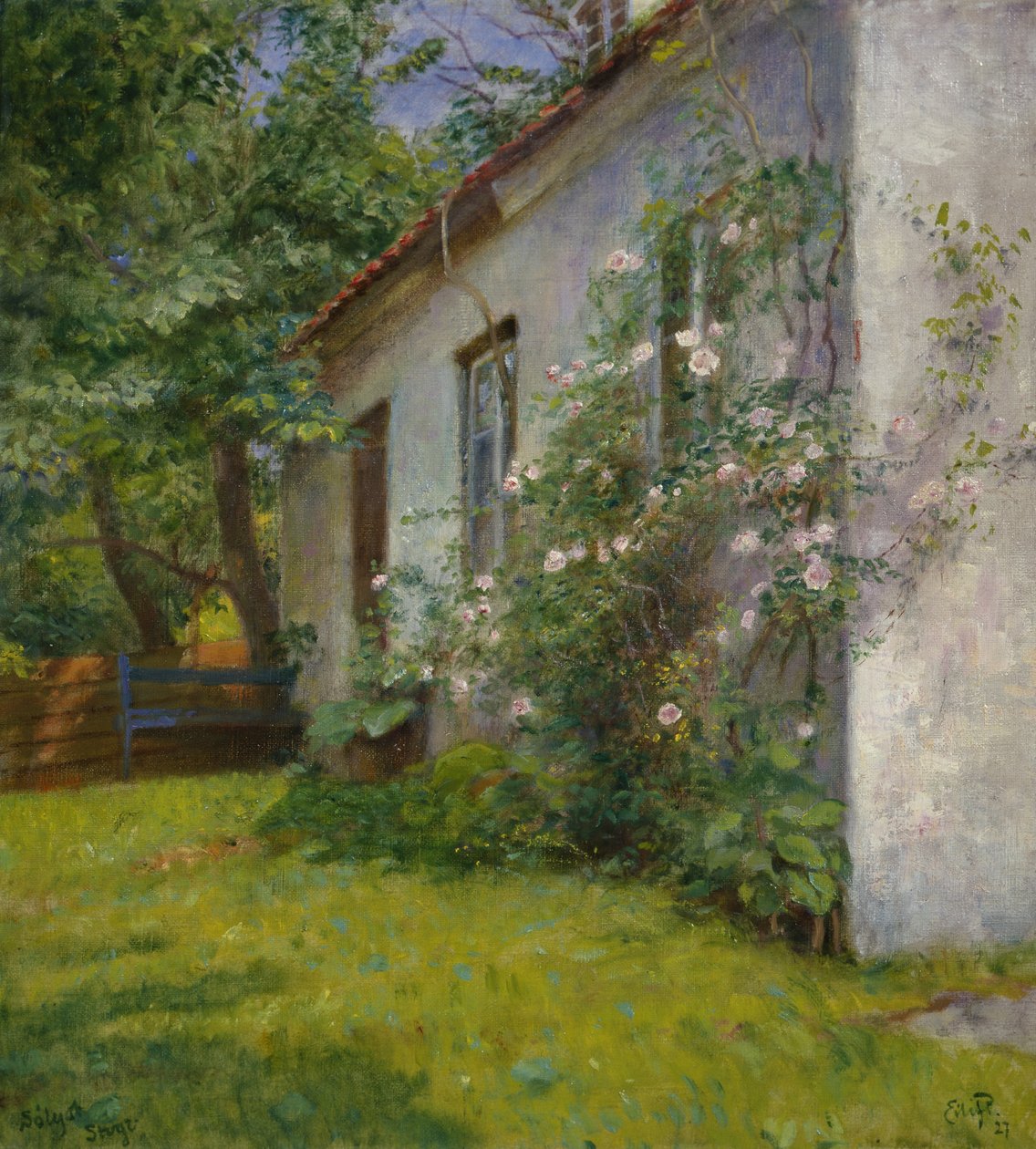 Hus med rosebusk, Sandø av Hjalmer Eilif Emanuel Peterssen