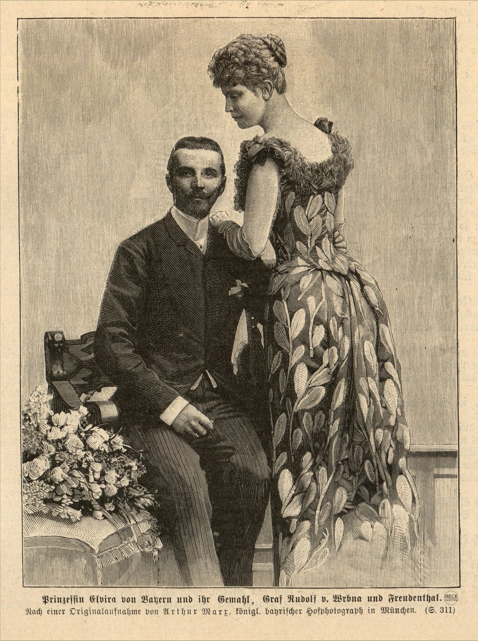 Prinsesse Elvira av Bayern (1868-1943) med ektemannen Rudolf von Wrbna-Kaunitz-Rietberg-Questenberg og Freudenthal av Hofphotograph Arthur Marx