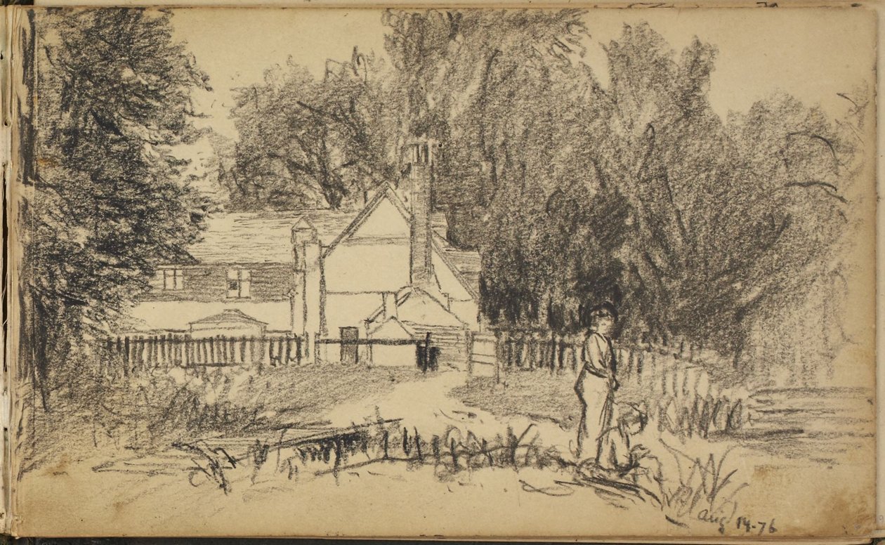 Hus og to figurer av Homer Dodge Martin