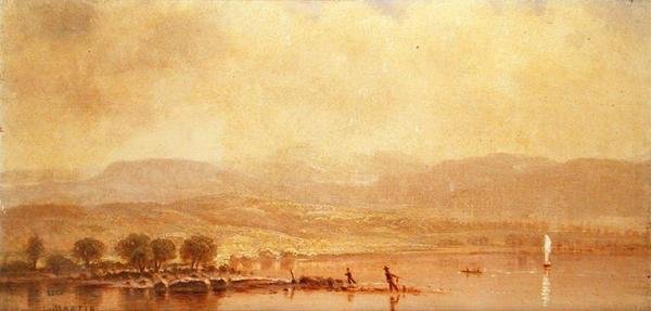 Misty Morning on the Hudson River (olje på lerret) av Homer Dodge Martin