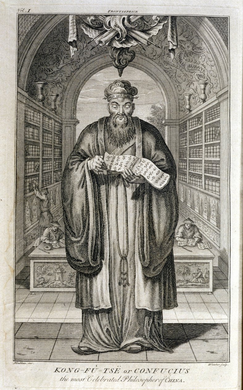 Kong-Fu-Tse, eller Confucius, Kinas mest berømte filosof, gravert av Henry Fletcher (fl.1729) av Honbleau