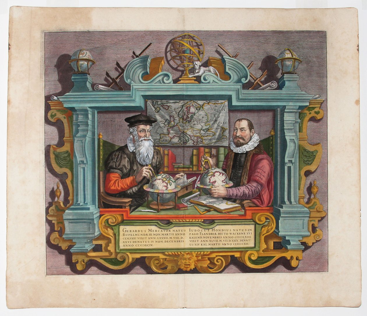 Dobbeltportrett av Gerardus Mercator 1512-1594 og Jodocus Hondius 1563-1612 av Hondius