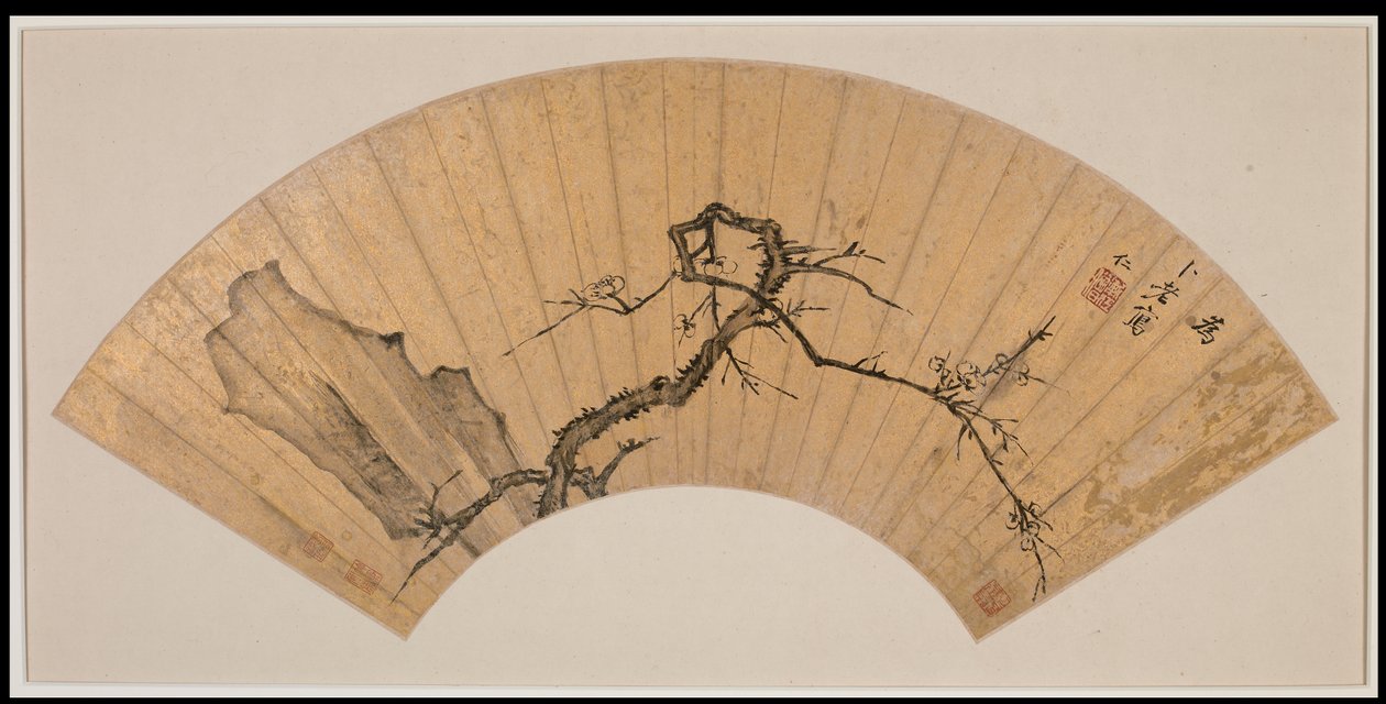 Plum Blossom and Rock (blekk på gullvasket papir) av Hongren Hongren