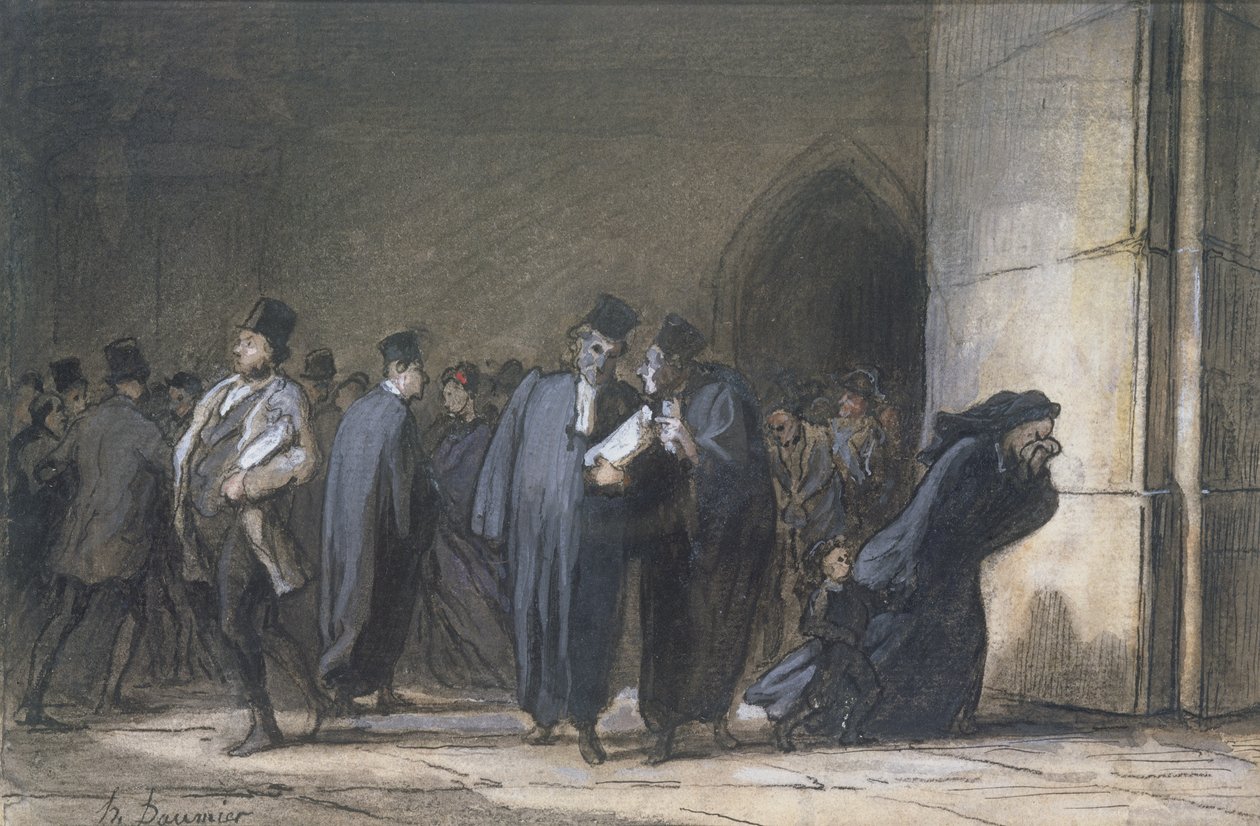 På Justispalasset, ca. 1862-65 (penn og blekk, gouache og wc på papir) av Honoré Daumier