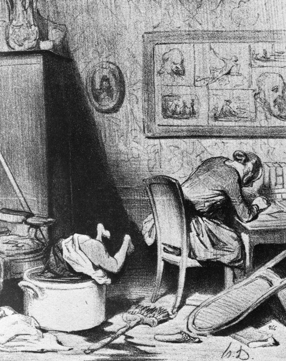 Kvinnelig forfatter forsømmer familien sin av Honoré Daumier
