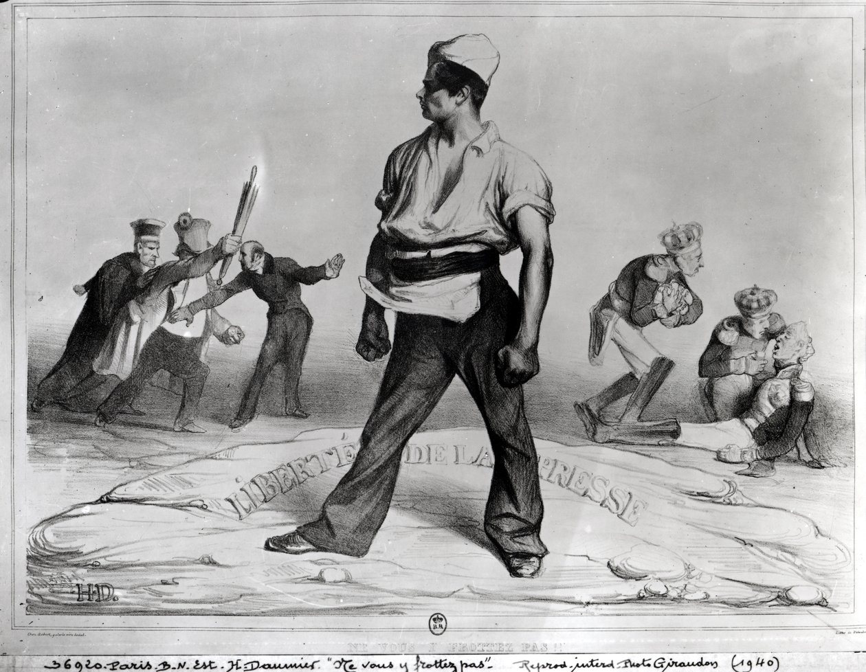 Pressefrihet, illustrasjon fra 'L'Association Mensuelle', 1834 (se også 741265) av Honoré Daumier