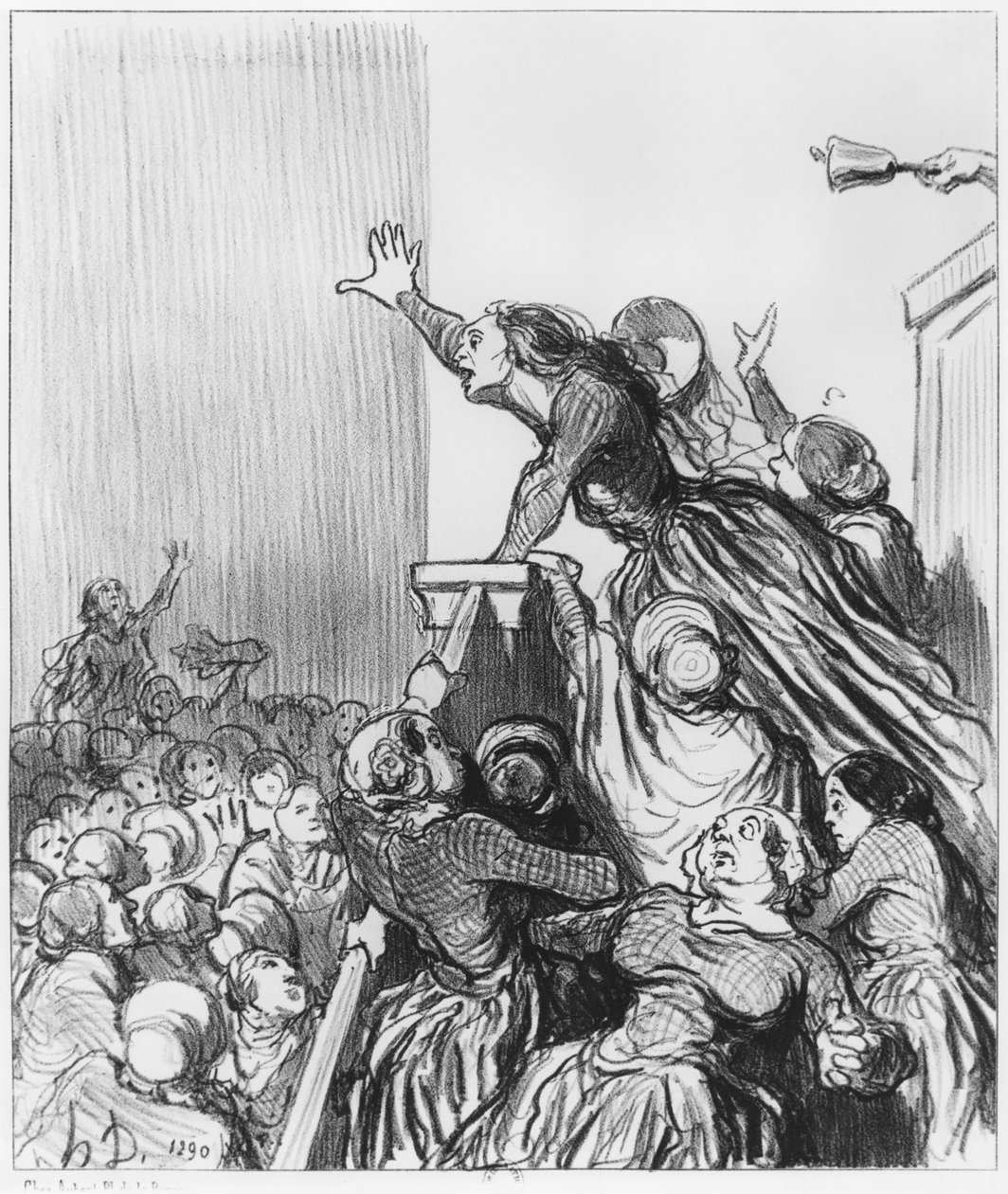 Serie 'Les Divorceuses', plate 1, illustrasjon fra 'Le Charivari', 4. august 1848 av Honoré Daumier