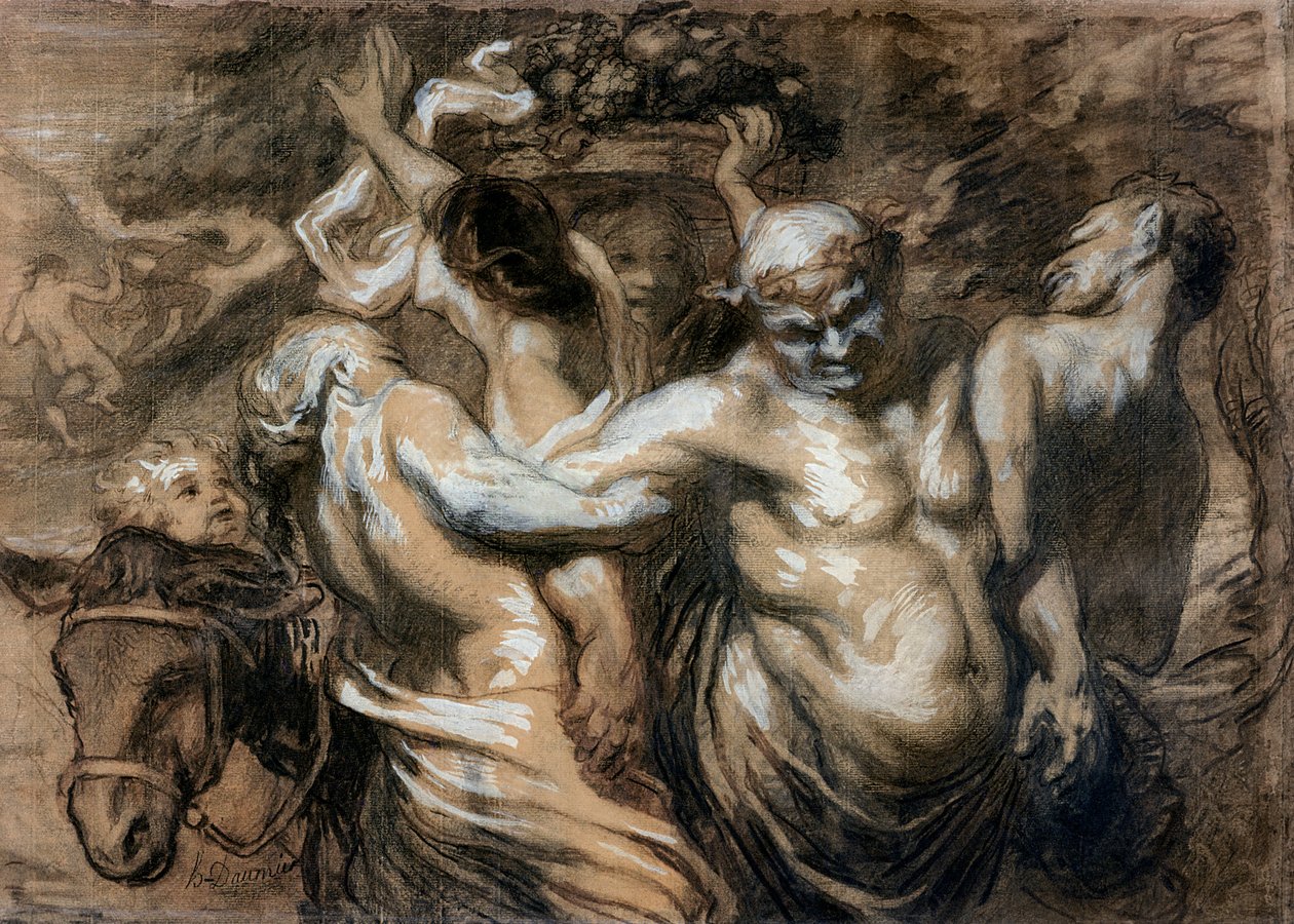The Drunken Silenus (kull og kroppsfarge på papir) av Honoré Daumier