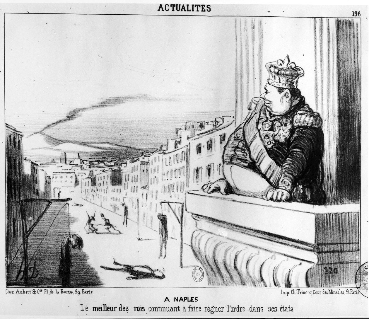 Kongen fortsetter å regjere med orden over sine to stater, Napoli av Honoré Daumier