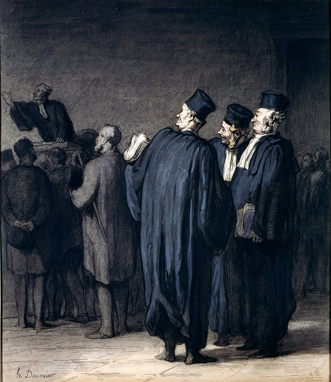 The Lawyers, 1870-75 (wc, penn og blekk og fargestift på papir) av Honoré Daumier