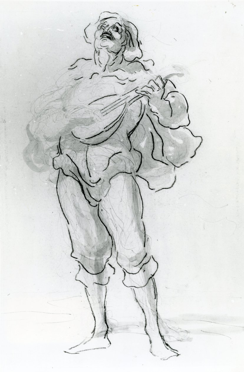 Lutespilleren (penn og blekk) av Honoré Daumier
