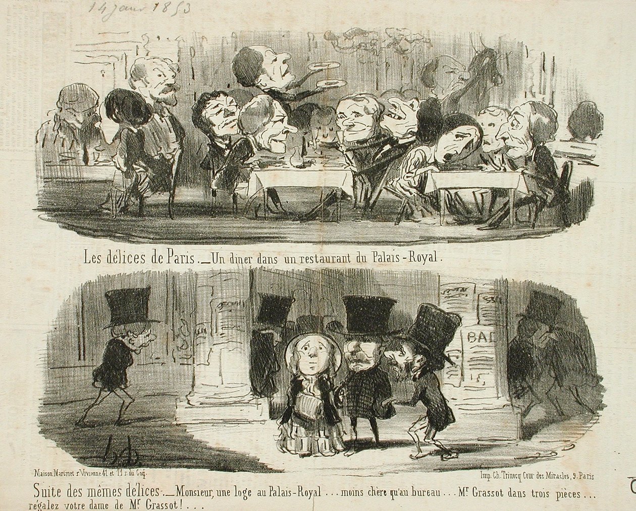 En middag på restauranten Palais-Royal; Fortsettelse av de samme herlighetene av Honoré Daumier