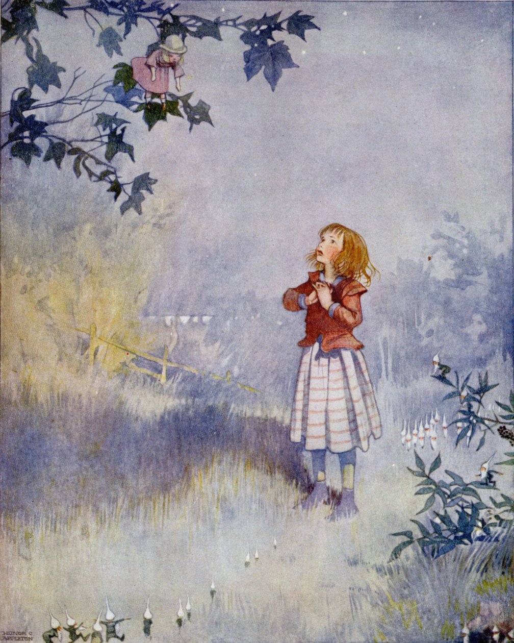 Den lille hushjelpen kunne ikke nå opp til dukken, fra 'What the Moon Saw' i en utgave av 'Eventyr' av Hans Christian Andersen (1805-75) 1920 (akvarell på papir) av Honor Charlotte Appleton