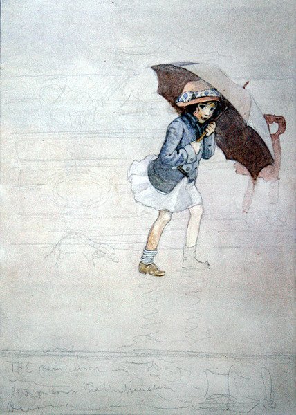 The Rain (akvarell med kroppsfarge og blyant på papir) av Honor Charlotte Appleton