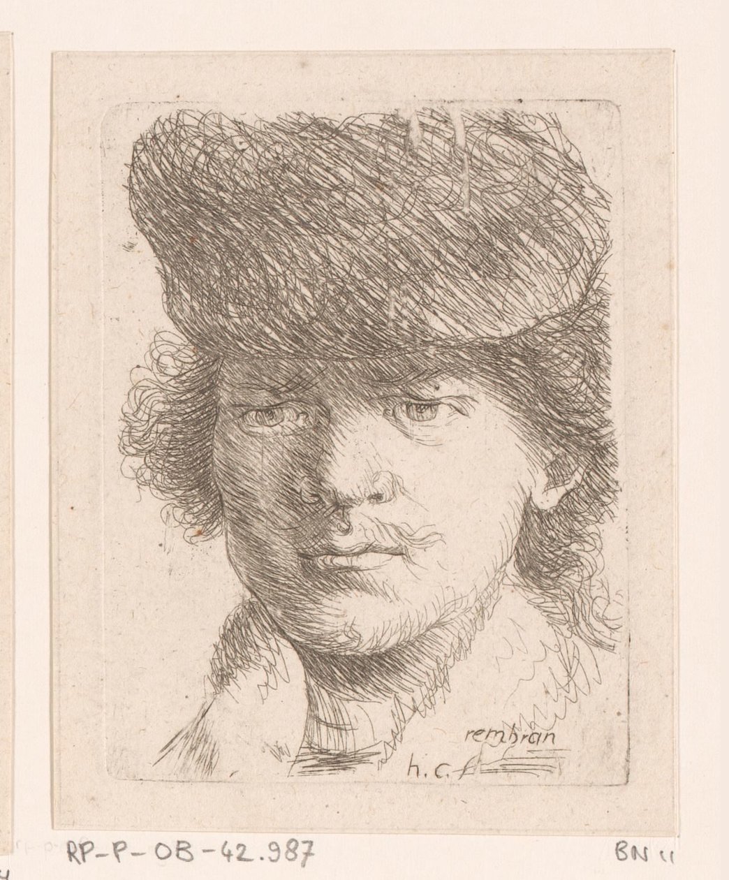 Portrett av Rembrandt med høy hatt av Honoré Coussin