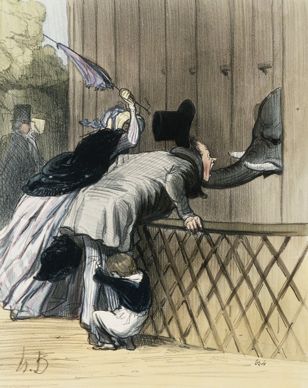 A Fright in the Jardin des Plantes, fra "Les Etrangers a Paris" av Honore Daumier, Aubert et Compagnie, 1844 av Honoré Daumier