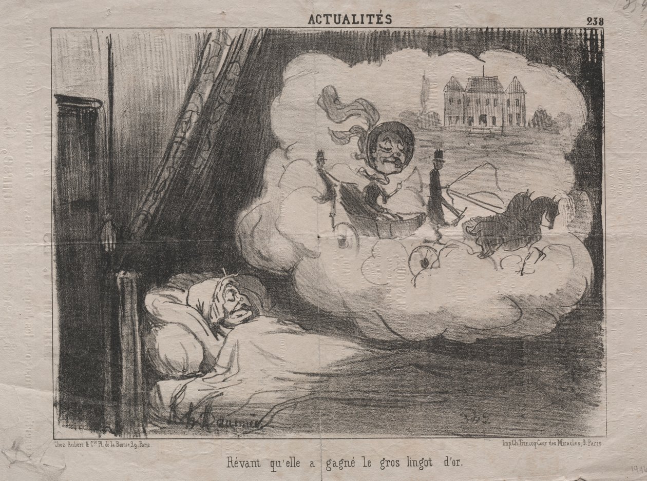 Aktualiteter (nr. 238): Drømmer om at hun hadde vunnet mange gullbarrer av Honoré Daumier