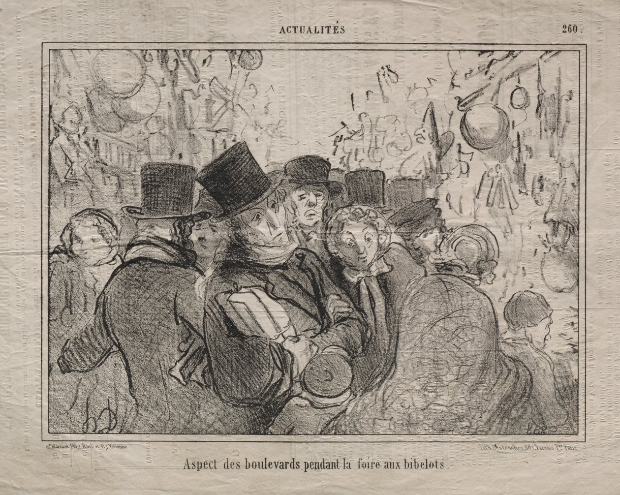 Aktualitet (nr. 260): Utsikt over bulevarder under et marked for pyntegjenstander av Honoré Daumier
