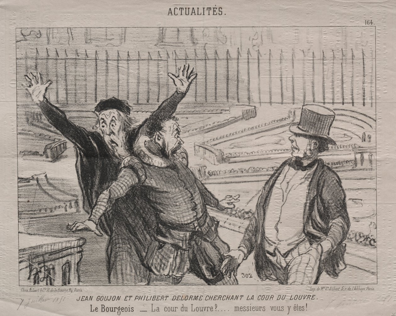 Aktualiteter (plate 164): Jean Goujon og Philibert Delorme leter etter gårdsplassen til Louvre av Honoré Daumier