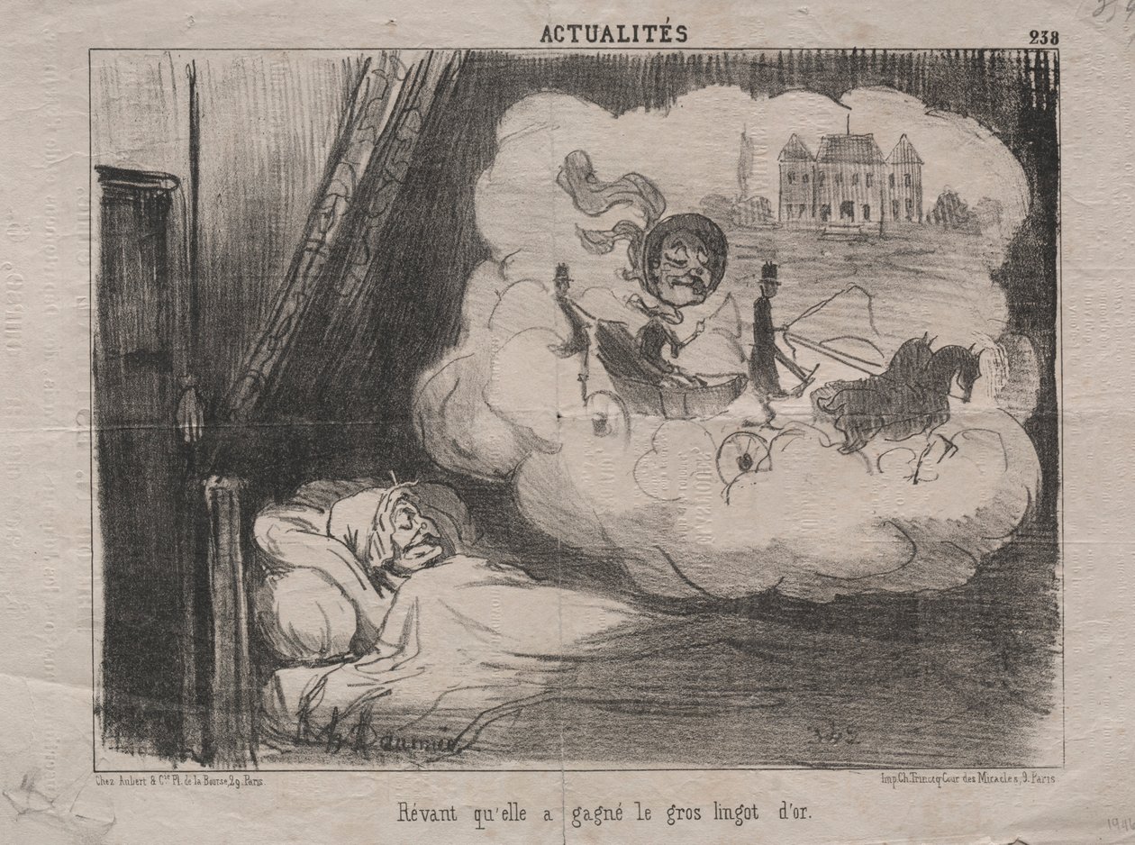 Aktualitet nr. 238: Drømmer om at hun hadde vunnet mange gullbarrer, 1851. av Honoré Daumier