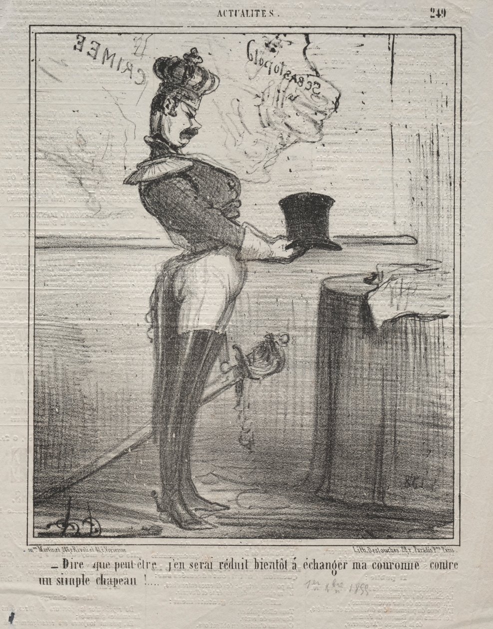 Aktualitet nr. 249: De sier at jeg snart vil bli redusert til å bytte krone..., 1855. av Honoré Daumier