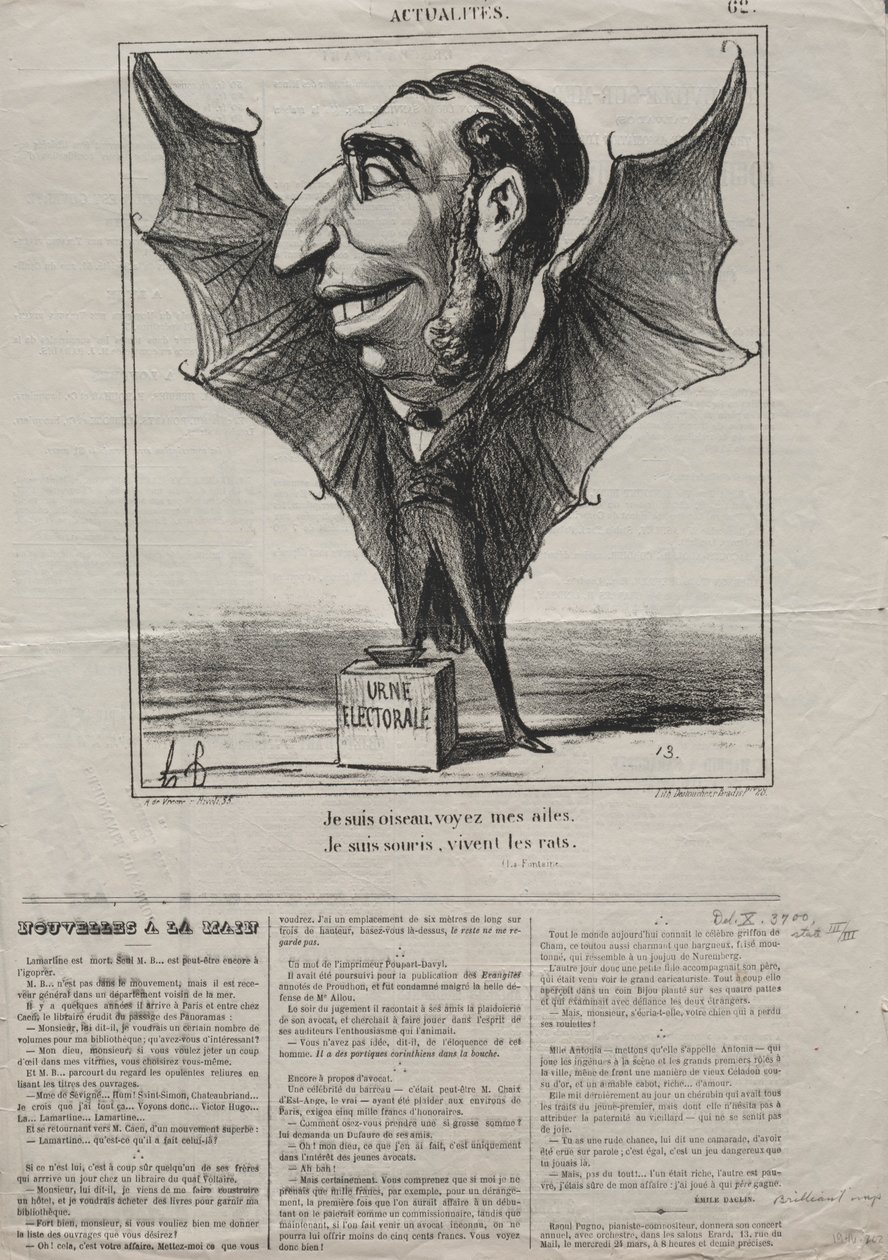 Aktualitet nr. 62: Jeg er en fugl, se mine vinger..., 1869. av Honoré Daumier