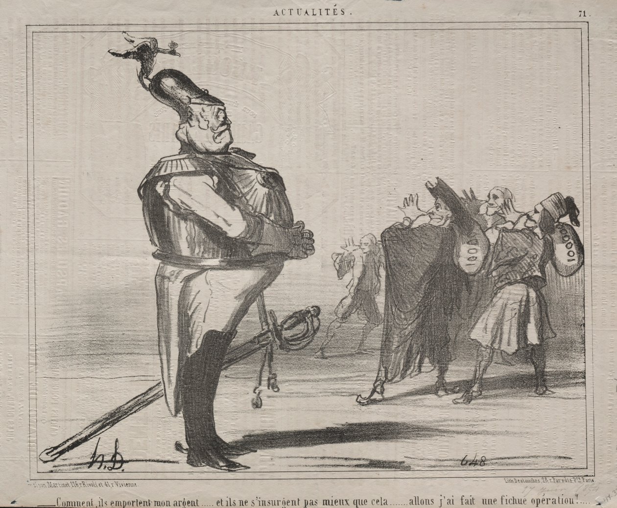 Aktualitet nr. 71: Hvorfor tar de bort pengene mine..., 1854. av Honoré Daumier