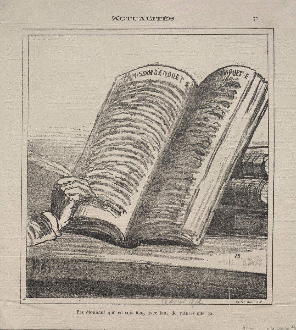Aktualitet nr. 77: Ikke bli forbauset over at den er lang og med mange rettelser, 1872. av Honoré Daumier
