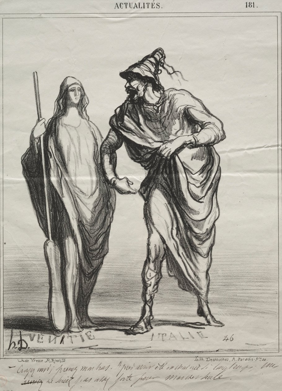 Aktualiteter, plate 181: Hva tar du meg for! Ta armen min, 1866. av Honoré Daumier