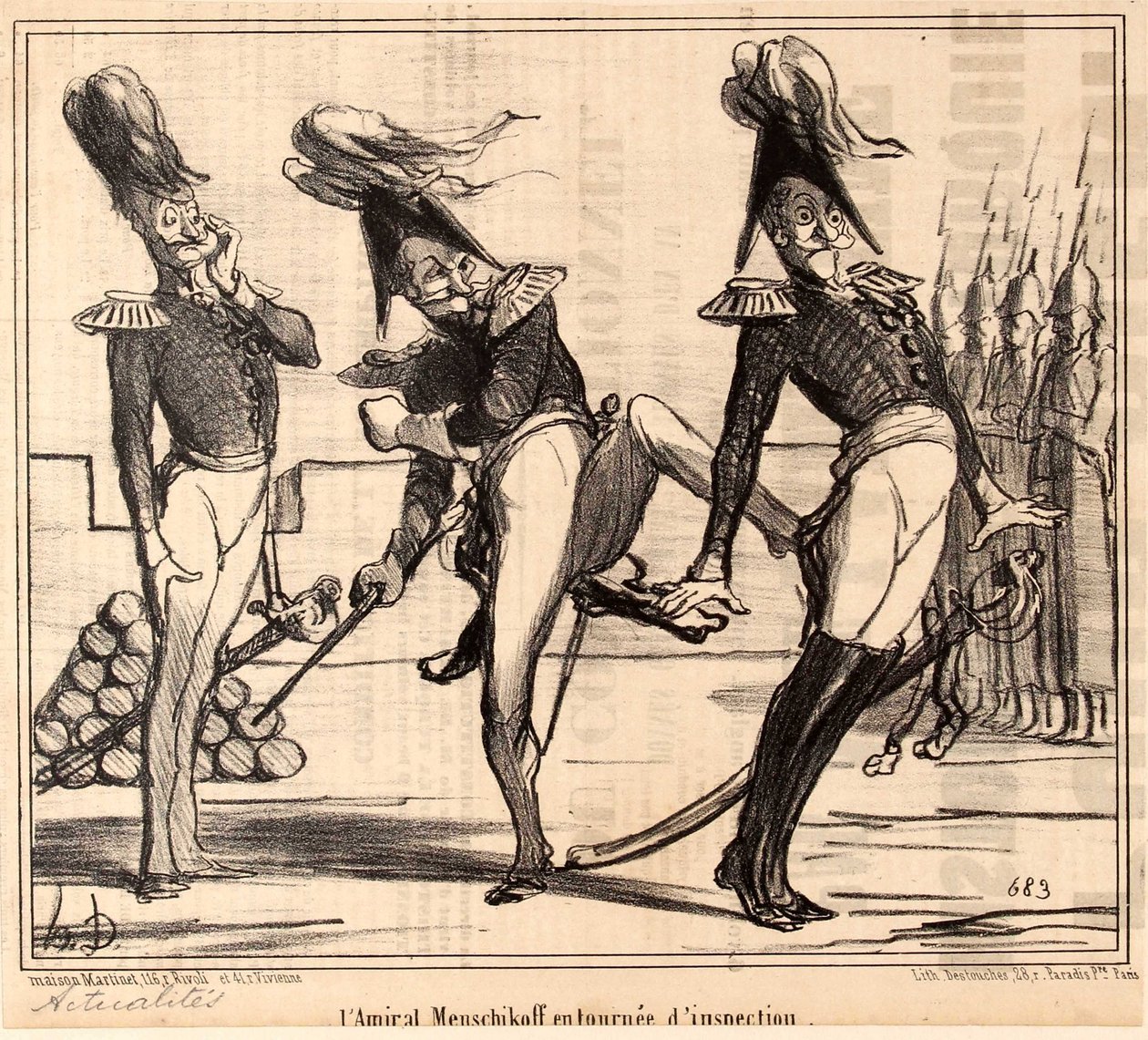 Admiral Alexander Sergeyevich Menshikov på inspeksjonstur, 1854. av Honoré Daumier