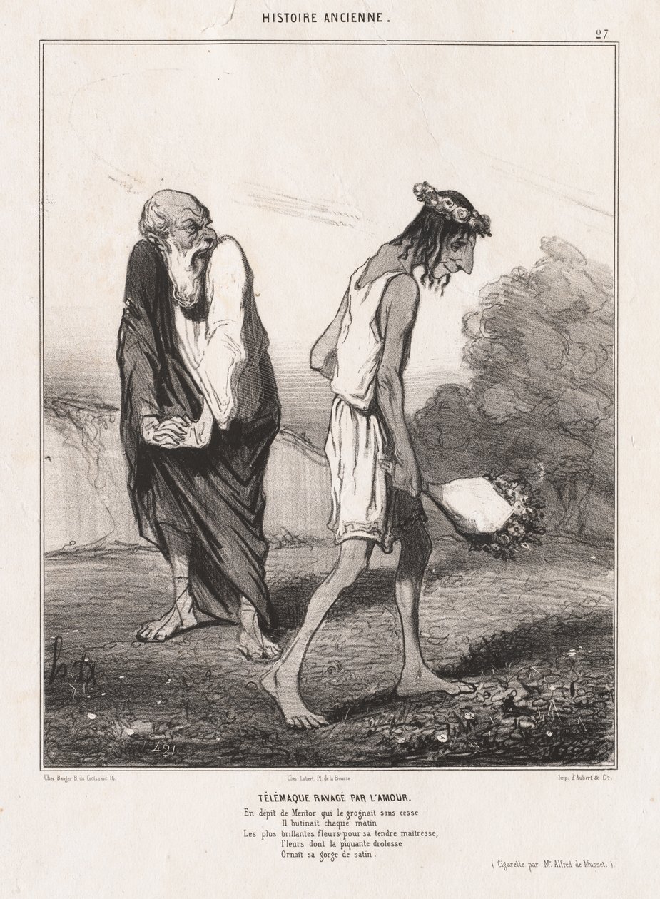 Antikkens historie: Pl. 27, Telemachus herjet av kjærlighet..., 1842. av Honoré Daumier