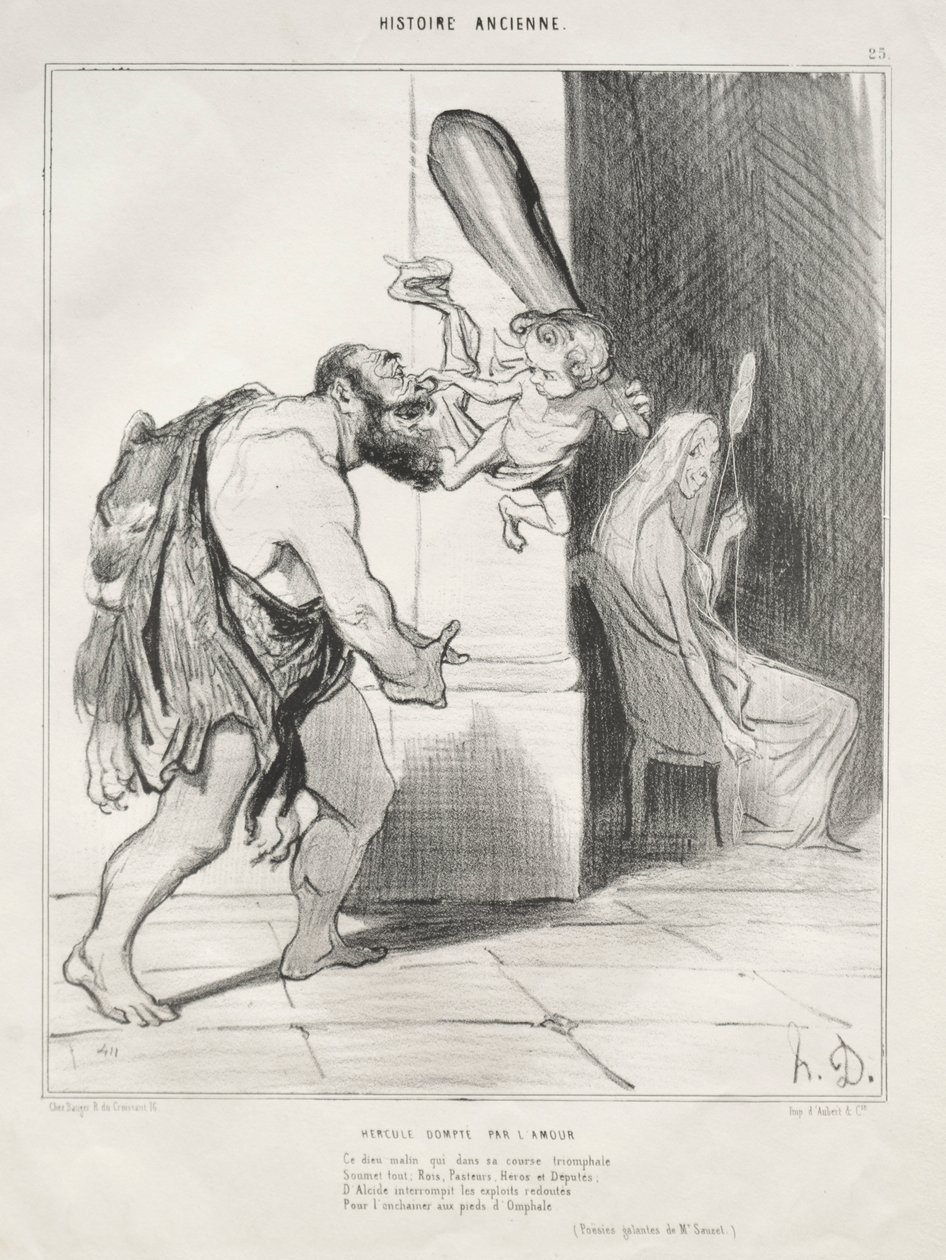 Ancient History, plate 25: Hercules dempet av Amor, 18. september 1842. av Honoré Daumier
