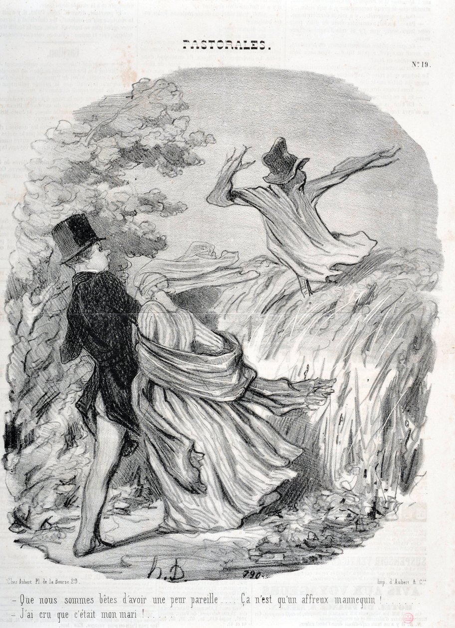 Kunstverk av Honore Daumier (1808-1879). Charivari dateres tilbake til 1845: Serie PASTORALES "" Hvor gode vi er å ha en slik frykt... "Jeg trodde han var mannen min!" KUNSTMUSEUM - PALACE LONGCHAMP, MARSEILLE av Honoré Daumier