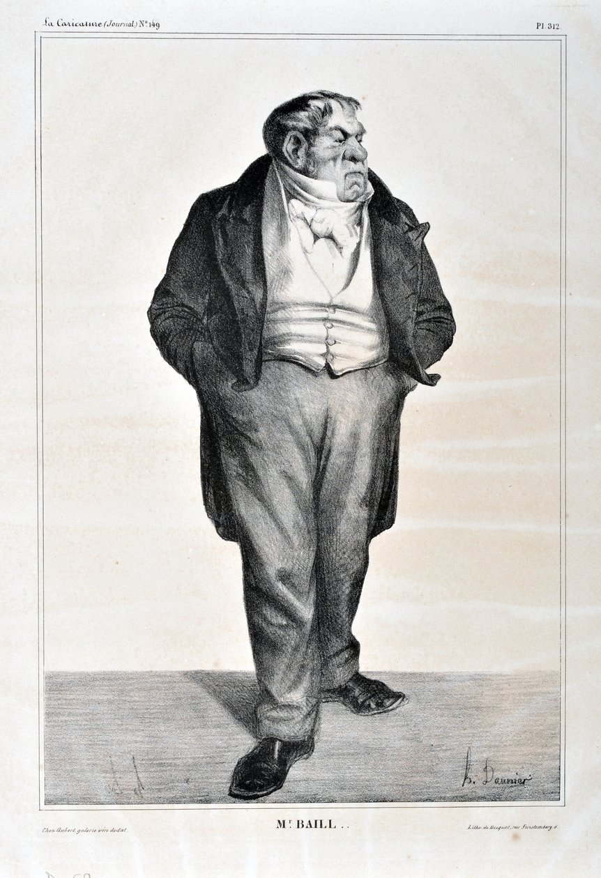 Kunstverk av Honore Daumier (1808-1879). Charivari stammer fra 1833: Serie Celebrites de la caricature "" Mr. Baill..."" KUNSTMUSEUM - PALACE LONGCHAMP, MARSEILLE av Honoré Daumier
