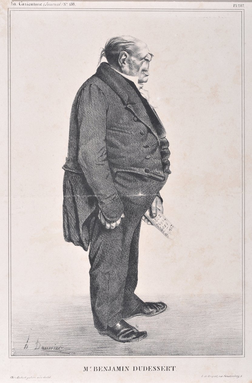 Kunstverk av Honore Daumier (1808-1879). Charivari stammer fra 1833: Serie Celebrites de la Caricature "" M. Benjamin Dudessert""" KUNSTMUSEUM - PALAIS LONGCHAMP, MARSEILLE av Honoré Daumier
