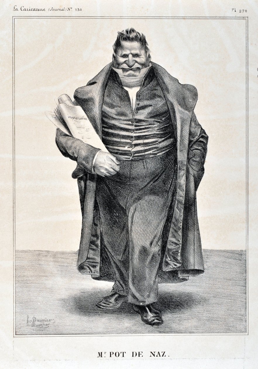 Kunstverk av Honore Daumier (1808-1879). Charivari stammer fra 1833: Serie Celebrites de la Caricature "" M.Pot de Naz"" KUNSTMUSEUM - PALAIS LONGCHAMP, MARSEILLE av Honoré Daumier