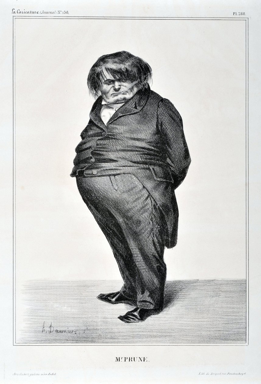 Kunstverk av Honore Daumier (1808-1879). Charivari stammer fra 1833: Serie Celebrites de la Caricature "" M. Plum"" KUNSTMUSEUM - PALAIS LONGCHAMP, MARSEILLE av Honoré Daumier