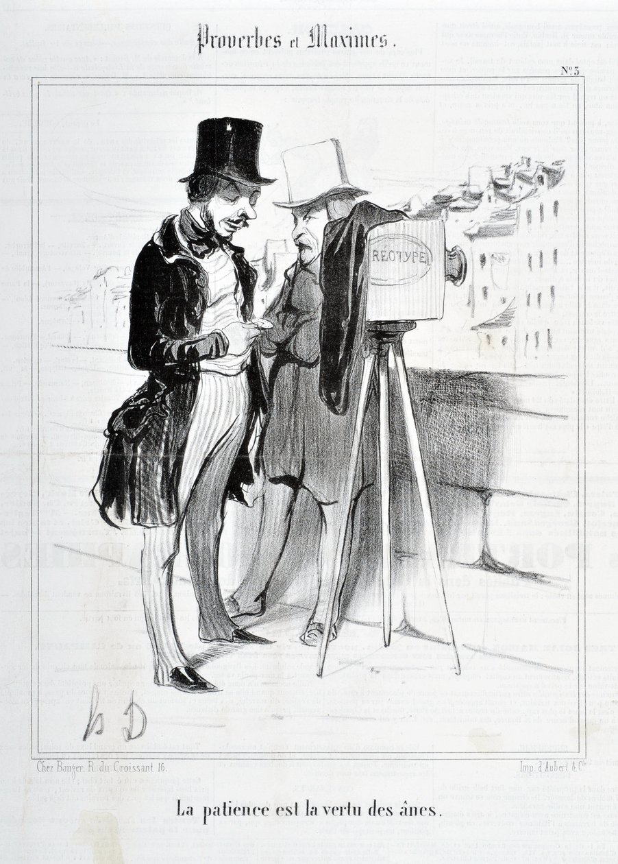 Kunstverk av Honore Daumier (1808-1879). Charivari stammer fra 1840: Serie PROVERBES ET MAXIMES "Tålmodighet er eslers dyd"" KUNSTMUSEET - PALAIS LONGCHAMP, MARSEILLE av Honoré Daumier