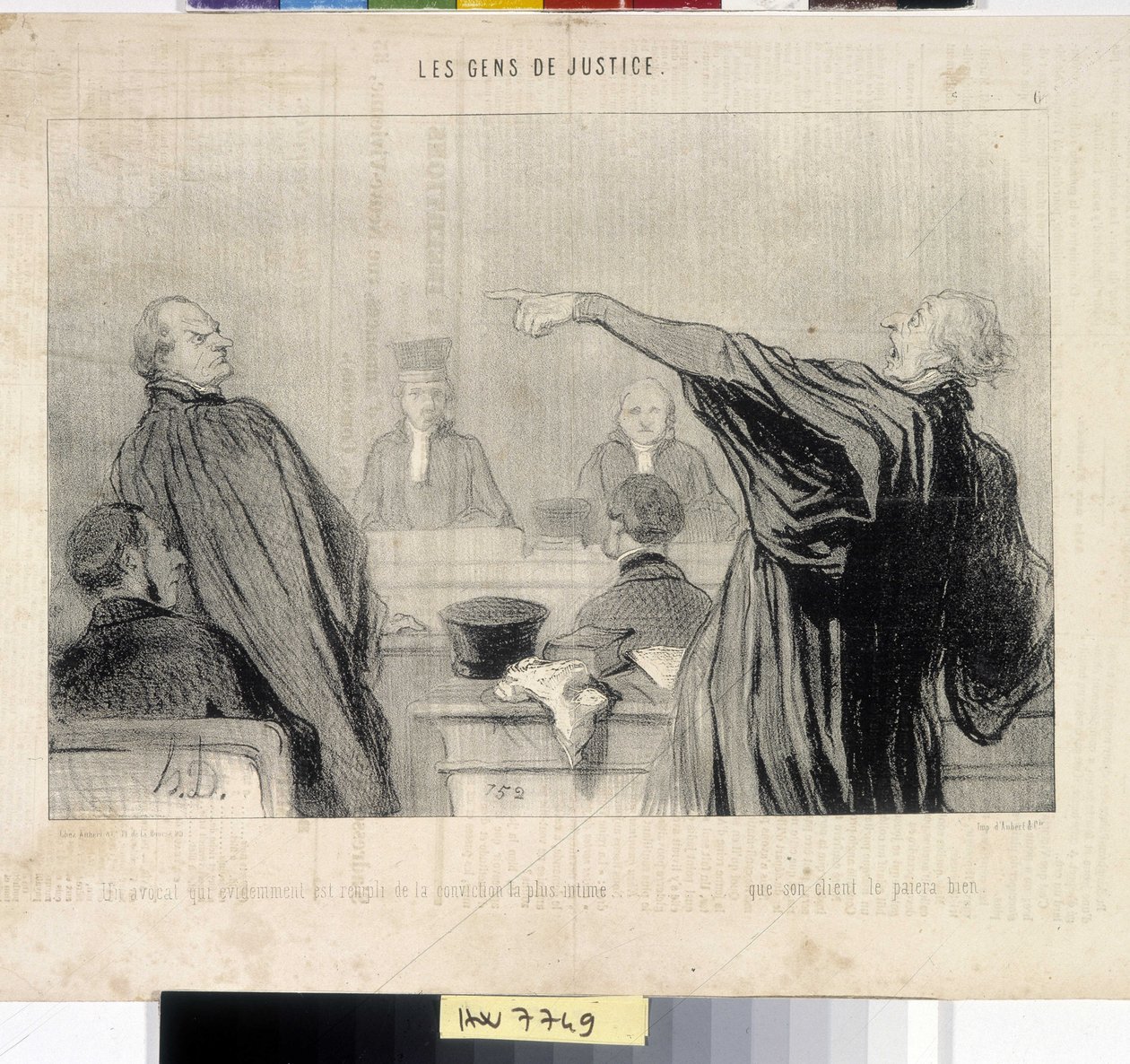 Kunstverk av Honore Daumier (1808-1879). Charivari stammer fra 1845: Serie LES PEANS DE JUSTICE. "En advokat som åpenbart er fylt med den mest intime overbevisning ... at hans klient vil betale ham godt""" MUSEE DES BEAUX ARTS - PALAIS LONGCHAMP, MARSEILLE av Honoré Daumier