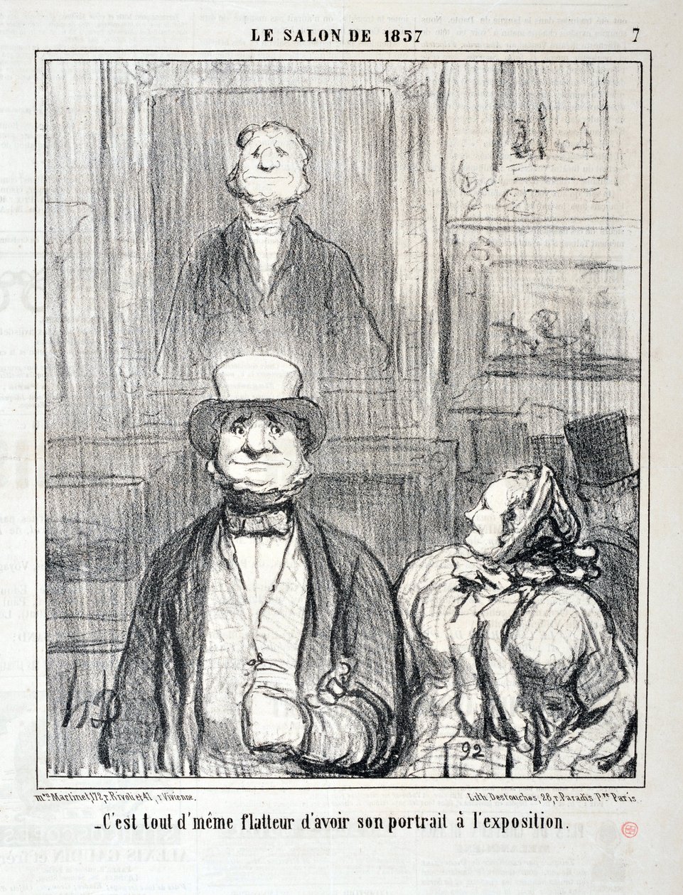 Kunstverk av Honore Daumier (1808-1879). Charivari stammer fra 1857: Serie SALON DE 1857 "" - Det er fortsatt smigrende å ha hans portrett på utstillingen"" MUSEE DES BEAUX ARTS - PALAIS LONGCHAMP, MARSEILLE av Honoré Daumier