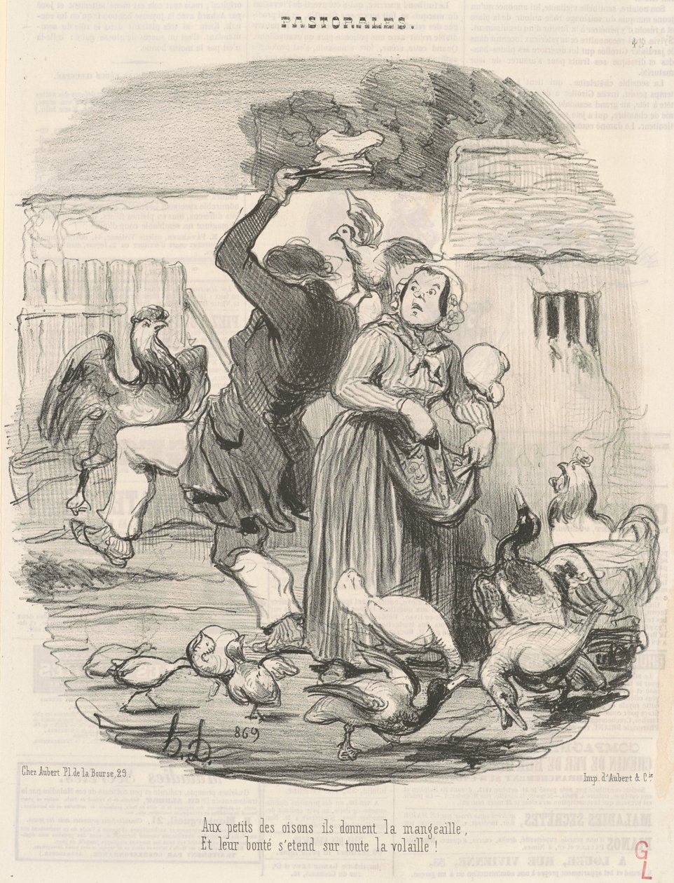 Til ungene av gåsungene gir de mat... av Honoré Daumier