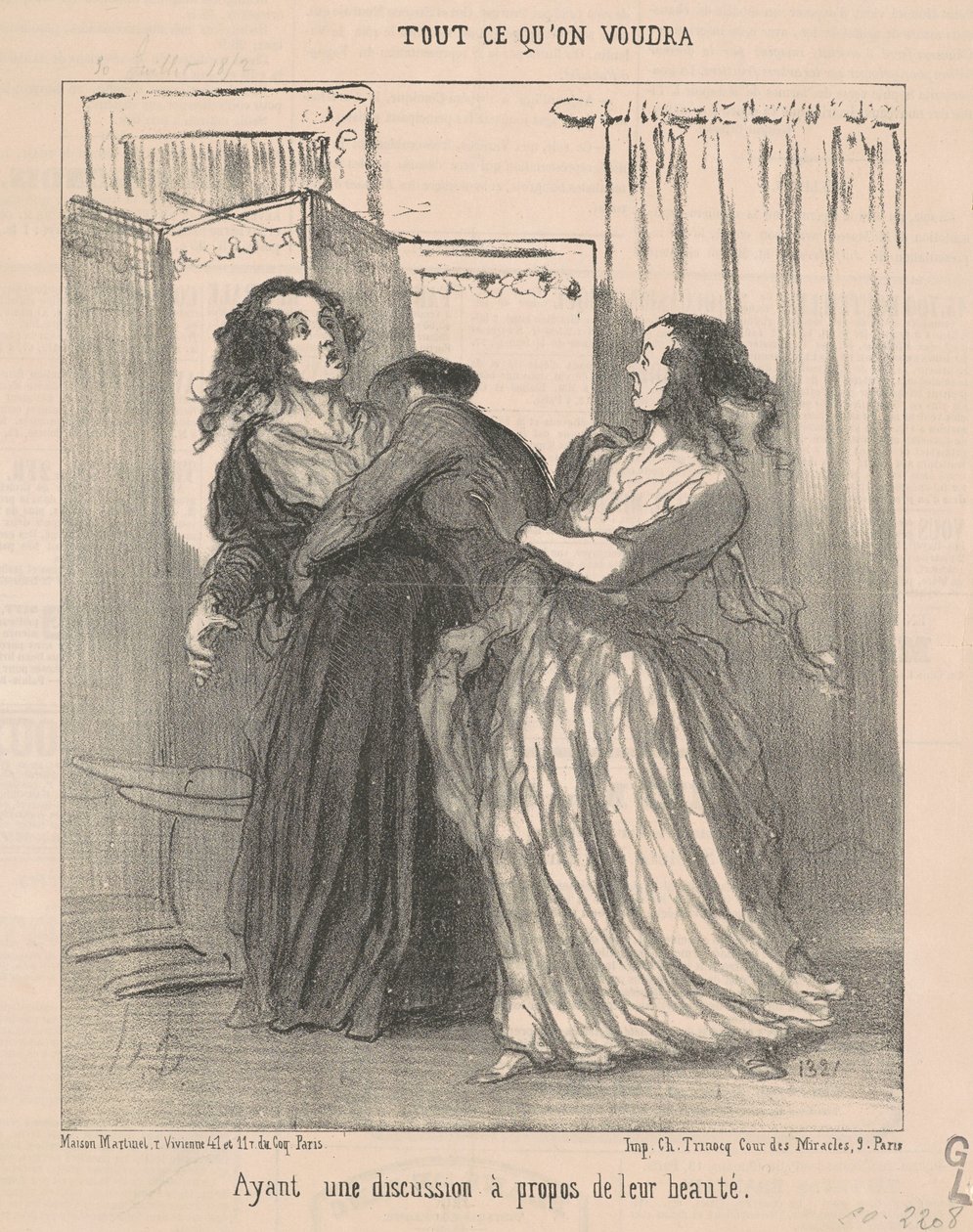 Å ha en diskusjon om skjønnheten deres av Honoré Daumier