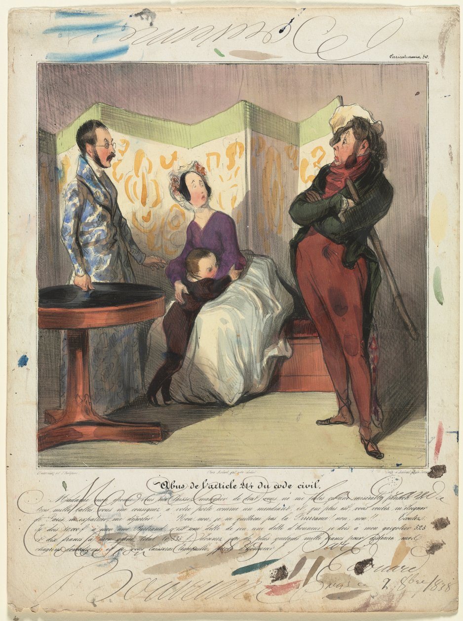 Caricaturana (plate 50): Brudd på sivil lov artikkel 24 av Honoré Daumier
