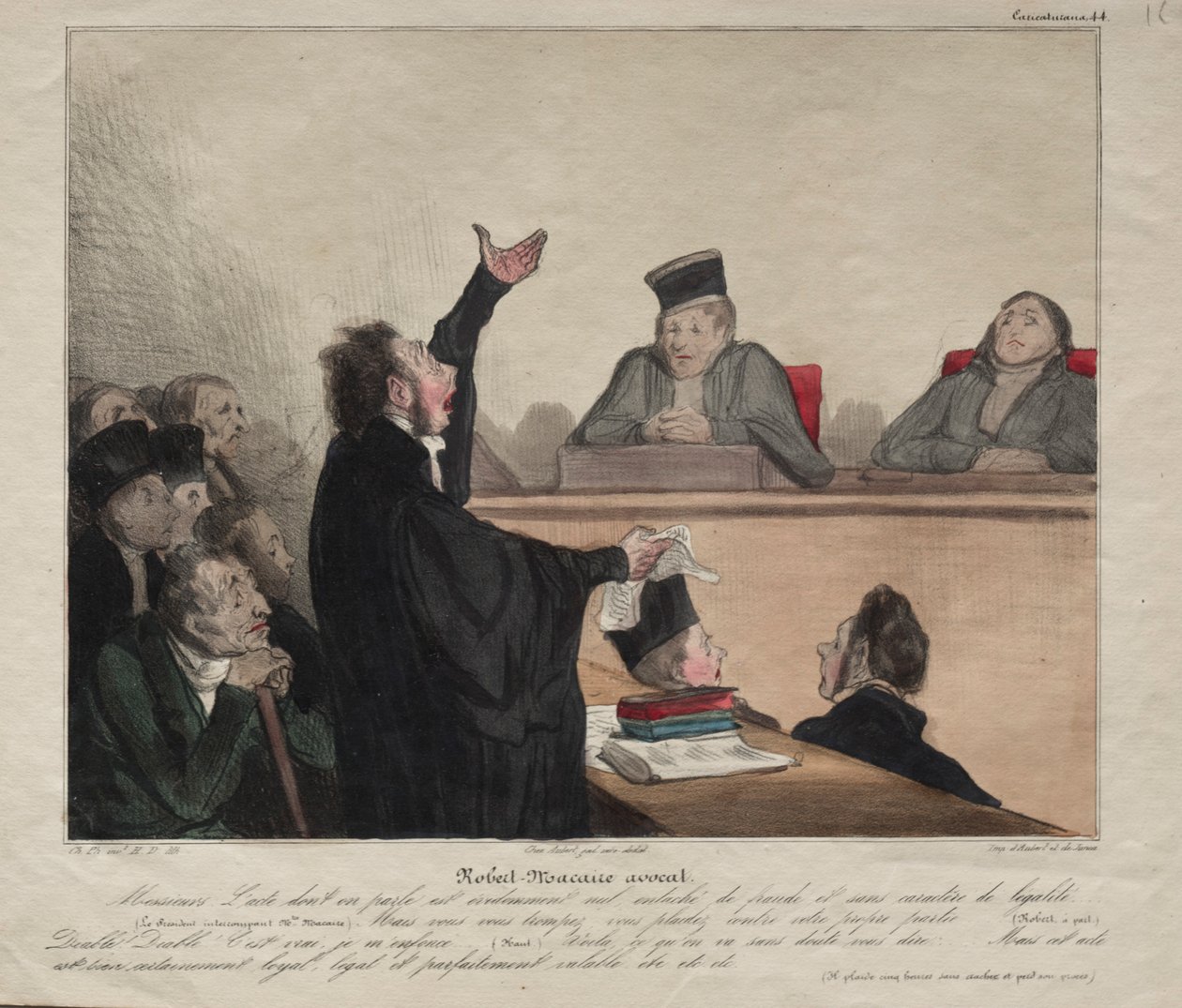 Caricaturana, plate 44: Robert-Macaire, advokat, 1837. av Honoré Daumier