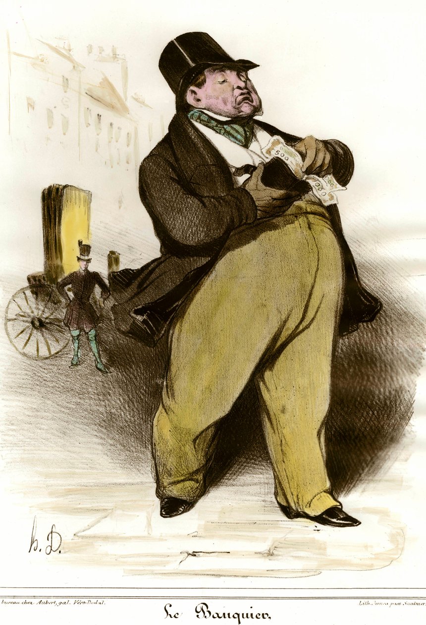 Tegneserie av bankertegning av Honore Daumier (1808-1879) fra "The Charivari"" 1835. Privat samling av Honoré Daumier